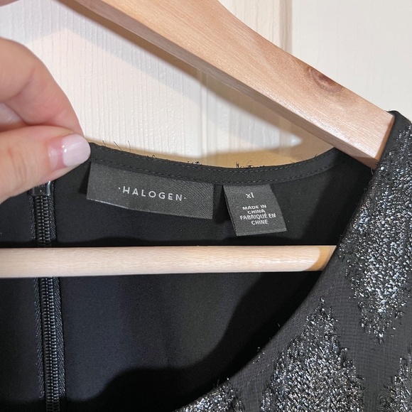 Black Halogen Dress Sleeveless Tonal Eyelash Diamond Pattern Size XL Cocktail - Picture 3 of 5